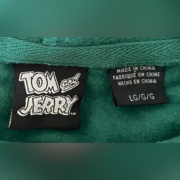 Graphic Print Tom & Jerry Pullover Hoodie Sweatshirt Pouch Pocket Green L - Picture 11 of 12